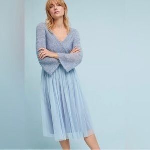 Anthropologie Maeve Blue Knit and Chiffon Dress